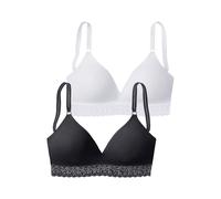 Bralette-BH PETITE FLEUR, Damen, Gr. 70, Cup AA, schwarz (schwarz, weiß), Jersey, Obermaterial: 82% Baumwolle, 10% Elasthan, 8% Polyamid, BHs, ohne Bügel im attraktiven Doppelpack (83970728-70) schwar