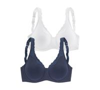 Bügel-BH PETITE FLEUR, Damen, Gr. 75, Cup E, blau (marine, weiß), Jersey, Obermaterial: 85% Baumwolle, 10% Polyamid, 5% Elasthan, BHs BH BH-Set Bügel-BH Spitzen-BH, aus Baumwolle mit Spitzenkante und 