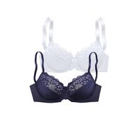 Bügel-BH PETITE FLEUR, Damen, Gr. 85, Cup F, blau (marine, weiß), Spitze, Obermaterial: 90% Polyamid, 10% Elasthan, BHs Bügel-BH, mit elastischer Spitze, Dessous (86065649-85) marine, weiß
