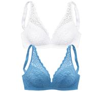 Bralette-BH PETITE FLEUR Gr. 85, Cup D, blau (rauchblau, weiß) Damen BHs BH BH-Set Bralette Spitzen-BH Spitzenwäsche Triangel-BH (77340514-85) rauchblau, weiß