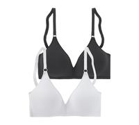 Bralette-BH PETITE FLEUR, Damen, Gr. 75, Cup D, schwarz (schwarz, weiß), Jersey, Obermaterial: 95% Baumwolle, 5% Elasthan, Basic, BHs Bralette BH-Set Bügelloser-BH, ohne Bügel aus angenehm weicher Bau