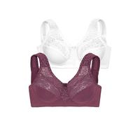 Entlastungs-BH PETITE FLEUR, Damen, Gr. 85, Cup E, lila (burgund, weiß), Spitze, Obermaterial: 55% Baumwolle, 40% Polyamid, 5% Elasthan, BHs Entlastungs-BH, ohne Bügel, mit eleganter Spitze, Basic Des