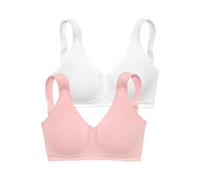 Entlastungs-BH "BH ohne Bügel, Baumwoll BH", Damen, Gr. 85, Cup D, rosa (rosa, weiß), Trikot, Obermaterial: 95% Baumwolle, 5% Elasthan, PETITE FLEUR BY LASCANA, BHs Entlastungs-BH, mit breiten Trägern