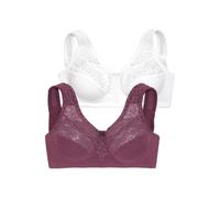 Entlastungs-BH, Damen, Gr. 100, Cup E, lila (burgund, weiß), Spitze, Obermaterial: 55% Baumwolle, 40% Polyamid, 5% Elasthan, PETITE FLEUR BY LASCANA, BHs Entlastungs-BH, ohne Bügel, Baumwollqualität, 