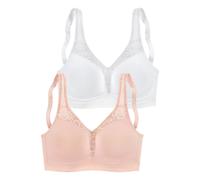 Entlastungs-BH "Bralette-BH, Baumwoll-BH, BH ohne Bügel", Damen, Gr. 75, Cup B, weiß (rose, weiß), Jersey, Obermaterial: 80% Baumwolle, 11% Polyamid, 9% Elasthan, PETITE FLEUR BY LASCANA, BHs Entlastu