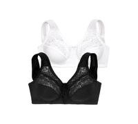 Entlastungs-BH, Damen, Gr. 75, Cup D, schwarz (schwarz, weiß), Spitze, Obermaterial: 55% Baumwolle, 40% Polyamid, 5% Elasthan, PETITE FLEUR BY LASCANA, BHs Entlastungs-BH, ohne Bügel, Baumwollqualität