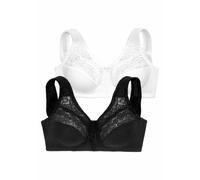 Entlastungs-BH, Damen, Gr. 80, Cup D, schwarz (schwarz, weiß), Spitze, Obermaterial: 55% Baumwolle, 40% Polyamid, 5% Elasthan, PETITE FLEUR BY LASCANA, BHs Entlastungs-BH, ohne Bügel, Baumwollqualität