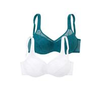 petite fleur Minimizer-BH, mit Bügel und schöner Stickerei 75, Cup C grün Damen Bügel-BHs BHs Damenwäsche Minimizer-BH 75, Cup C petrol, weiß