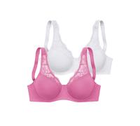 Minimizer-BH PETITE FLEUR, Damen, Gr. 75, Cup E, pink (pink, weiß), Jersey, Obermaterial: 75% Baumwolle, 18% Polyamid, 7% Elasthan, BHs Minimizer-BH, mit Bügel aus weicher Baumwollqualität und Spitze 