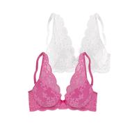 Push-up-BH, Damen, Gr. 90, Cup D, pink (pink, weiß), Spitze, Obermaterial: 60% Polyamid, 35% Polyester, 5% Elasthan, PETITE FLEUR BY LASCANA, BHs Push-up-BH, in High Apex Schnittform, Dessous (7100715
