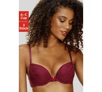 Push-up-BH, Damen, Gr. 85, Cup B, bunt (weiß, rosé, brombeer), Spitze, Obermaterial: 64% Baumwolle, 31% Polyamid, 5% Elasthan, PETITE FLEUR BY LASCANA, BHs Push-up-BH, mit Bügel und herausnehmbaren Ki