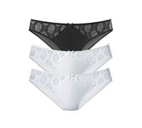 Slip PETITE FLEUR, Damen, Gr. 44/46, 3 Stk., weiß (2xweiß, 1xschwarz), Microtouch, Obermaterial: 86% Polyester, 14% Elasthan, körpernah, Unterhosen Slip, mit hübschen Spitzeneinsätzen (159035-44) 2xwe