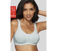 Soft-BH PETITE FLEUR, Damen, Gr. 105, Cup E, blau (hellblau, weiß), Jersey, Obermaterial: 90% Baumwolle, 5% Elasthan, 5% Polyamid, BHs Soft-BH, ohne Bügel mit Spitzen-Details (32801458-105) hellblau, 