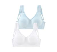 Soft-BH PETITE FLEUR, Damen, Gr. 75, Cup E, blau (hellblau, weiß), Jersey, Obermaterial: 85% Baumwolle, 10% Polyamid, 5% Elasthan, Basic, BHs Soft-BH, ohne Bügel, aus Baumwoll-Qualität mit Spitzenkant