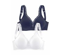 Soft-BH PETITE FLEUR Gr. 75, Cup D, blau (marine, weiß) Damen BHs ohne Bügel Bügel, mit dekorativer Zierkante (805812-75)