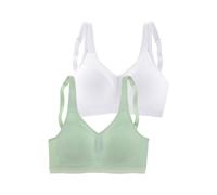Soft-BH, Damen, Gr. 90, Cup E, grün (weiß, mint), Jersey, Obermaterial: 90% Baumwolle, 10% Elasthan, PETITE FLEUR BY LASCANA, Basic, BHs Soft-BH, ohne Bügel, Baumwolle - auch ideal für große Größen, b