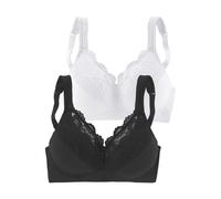 Soft-BH, Damen, Gr. 100, Cup F, schwarz-weiß (weiß, schwarz), Jersey, Obermaterial: 60% Polyamid, 29% Baumwolle, 11% Elasthan, PETITE FLEUR BY LASCANA, BHs Soft-BH, ohne Bügel mit Komfortträgern - auc