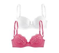 Balconette-BH PETITE FLEUR, Damen, Gr. 80, Cup D, pink (pink, weiß), Spitze, Obermaterial: 90% Polyamid, 10% Elasthan, BHs Balconette-BH, mit hübscher Spitze, Dessous (66388548-80) pink, weiß