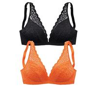 Bralette-BH PETITE FLEUR, Damen, Gr. 90, Cup B, orange (orange, schwarz), Spitze, Obermaterial: 90% Polyamid, 10% Elasthan, BHs BH Spitzenwäsche BH-Set Spitzen-BH Triangel-BH Bralette, ohne Bügel aus