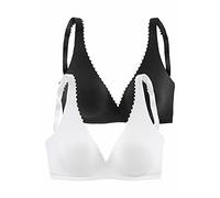 PETITE FLEUR Damen Bralette-BH | attraktiver Doppelpack, mit süßer Zierkante, verstellbare Träger, bequeme Baumwollmischung