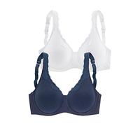 Bügel-BH PETITE FLEUR Gr. 90, Cup C, blau (marine, weiß), Damen, Jersey, Spitze, Obermaterial: 85% Baumwolle, 10% Polyamid, 5% Elasthan, BHs Bügel-BH Spitzen-BH BH-Set BH, aus Baumwolle mit Spitzenkan