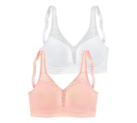 Entlastungs-BH PETITE FLEUR, Damen, Gr. 100, Cup B, weiß (rose, weiß), Jersey, Obermaterial: 80% Baumwolle, 11% Polyamid, 9% Elasthan, BHs Entlastungs-BH, ohne Bügel mit femininer Spitze im Doppelpack