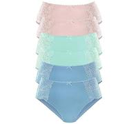 Hüftslip PETITE FLEUR, Damen, Gr. 32/34, bunt (blau, rosa, mint), Obermaterial: 93% Baumwolle, 7% Elasthan. Spitze: 95% Polyamid, 5% Elasthan, unifarben, körpernah, Unterhosen, aus elastischer Baumwol