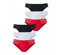 Jazz-Pants Slips, Damen, Gr. 44/46, rot (rot, schwarz, weiß), Jersey, Obermaterial: 93% Baumwolle, 7% Elasthan. Spitze: 95% Polyamid, 5% Elasthan, PETITE FLEUR BY LASCANA, unifarben, körpernah, Unterh