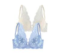 Push-up-BH PETITE FLEUR, Damen, Gr. 85, Cup A, blau (himmelblau, creme), Spitze, Obermaterial: 60% Polyamid, 35% Polyester, 5% Elasthan, BHs Push-up-BH, in High Apex Schnittform, Dessous (58547628-85)