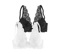 Push-up-BH PETITE FLEUR, Damen, Gr. 80, Cup C, schwarz-weiß (weiß, schwarz), Spitze, Obermaterial: 60% Polyamid, 35% Polyester, 5% Elasthan, BHs Push-up-BH, in High Apex Schnittform, Dessous (11332713