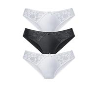 Slip PETITE FLEUR, Damen, Gr. 32/34, 3 Stk., weiß (2xweiß, 1xschwarz), Microtouch, Obermaterial: 86% Polyester, 14% Elasthan, körpernah, Unterhosen Slip, mit leicht transparenter Jacquardspitze an den