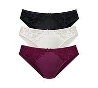 Slip PETITE FLEUR, Damen, Gr. 36/38, 3 Stk., rot (beere, creme, schwarz), Microtouch, Obermaterial: 86% Polyester, 14% Elasthan, körpernah, Unterhosen Slip, mit leicht transparenter Jacquardspitze an