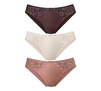Slip PETITE FLEUR, Damen, Gr. 36/38, 3 Stk., braun (braun, toffee, puder), Microtouch, Obermaterial: 86% Polyester, 14% Elasthan, körpernah, Unterhosen Slip, mit leicht transparenter Jacquardspitze an