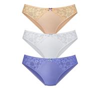 Slip PETITE FLEUR, Damen, Gr. 48/50, 3 Stk., bunt (blau, mandarine, weiß), Microtouch, Obermaterial: 86% Polyester, 14% Elasthan, körpernah, Unterhosen Slip, mit leicht transparenter Jacquardspitze an