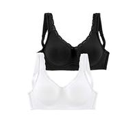 Soft-BH PETITE FLEUR, Damen, Gr. 100, Cup D, schwarz (schwarz, weiß), Jersey, Obermaterial: 85% Baumwolle, 10% Polyamid, 5% Elasthan, Basic, BHs Bügelloser-BH, ohne Bügel, mit Spitzenkante (618826-100