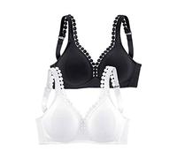 Soft-BH PETITE FLEUR, Damen, Gr. 90, Cup E, schwarz (schwarz, weiß), Jersey, Obermaterial: 80% Baumwolle, 15% Viskose, 5% Elasthan, BHs Soft-BH, ohne Bügel, Baumwoll-Qualität- auch ideal für große Grö
