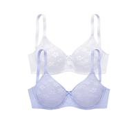 Minimizer-BH PETITE FLEUR, Damen, Gr. 70, Cup D, blau (hellblau, weiß), Spitze, Obermaterial: 85% Polyamid, 15% Elasthan, BHs Minimizer-BH, mit Bügel im attraktiven Doppelpack (95350417-70) hellblau, 