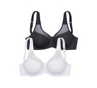 Minimizer-BH PETITE FLEUR, Damen, Gr. 75, Cup D, schwarz-weiß (weiß, schwarz), Jersey, Obermaterial: 82% Baumwolle, 10% Polyamid, 8% Elasthan, BHs Minimizer-BH, mit Bügel aus weicher Baumwollqualität