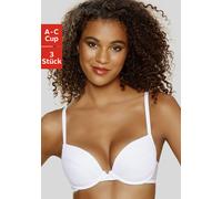 Push-up-BH PETITE FLEUR, Damen, Gr. 70, Cup B, schwarz-weiß (2xweiß, 1xschwarz), Spitze, Obermaterial: 64% Baumwolle, 31% Polyamid, 5% Elasthan, BHs Push-up-BH, mit Bügel und herausnehmbaren Kissen, D