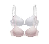 Push-up-BH PETITE FLEUR, Damen, Gr. 85, Cup C, beige (weiß, puder), Mesh, Obermaterial: 80% Polyamid, 20% Elasthan, BHs Push-up-BH, aus süßem Herzchen-Mesh mit edlen Spaghettiträgern, sexy Dessous (59