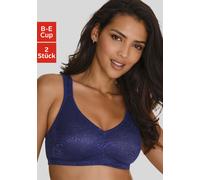 Soft-BH PETITE FLEUR, Damen, Gr. 100, Cup D, blau (navy, weiß), Spitze, Obermaterial: 89% Polyamid, 11% Elasthan, BHs Soft-BH, ohne Bügel aus glänzendem Jacquard im Animal-Design - große Größen (79699