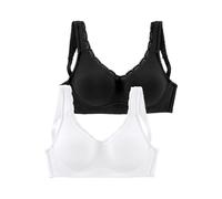 Soft-BH PETITE FLEUR, Damen, Gr. 100, Cup D, schwarz (schwarz, weiß), Jersey, Obermaterial: 85% Baumwolle, 10% Polyamid, 5% Elasthan, Basic, BHs Bügelloser-BH, ohne Bügel, mit Spitzenkante (618826-100