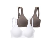 Soft-BH PETITE FLEUR, Damen, Gr. 90, Cup D, grau (taupe, weiß), Jersey, Obermaterial: 95% Baumwolle, 5% Elasthan, klassisch, BHs BH-Set Bügelloser-BH, ohne Bügel, aus weicher Baumwolle (897893-90) tau