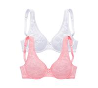 T-Shirt-BH PETITE FLEUR, Damen, Gr. 95, Cup D, rosé, weiß, Mesh, Obermaterial: 88% Polyamid, 12% Elasthan, BHs T-Shirt-BH, mit Bügel im günstigen Doppelpack (48946931-95) rosé, weiß