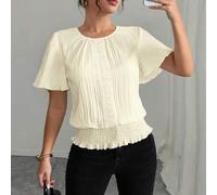 PETITE strukturierte Rüschen Dekor Elastische Taille Damen Lässig Bluse, minimalistisch & elegant für Urlaubsmode/Afrikanische Kleider für Frauen/Band
