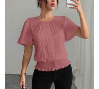 PETITE strukturierte Rüschen Dekor Elastische Taille Damen Lässig Bluse, minimalistisch & elegant für Urlaubsmode/Afrikanische Kleider für Frauen/Band