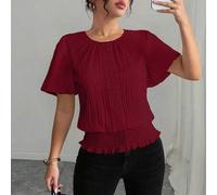 PETITE strukturierte Rüschen Dekor Elastische Taille Damen Lässig Bluse, minimalistisch & elegant für Urlaubsmode/Afrikanische Kleider für Frauen/Band
