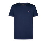 Rundhalsshirt PETROL INDUSTRIES, Herren, Gr. L, blau (navy blau), Jersey, Obermaterial: 100% Baumwolle, unifarben, casual, regular fit taillenbedeckt, Rundhals, Kurzarm gerader Abschluss, Shirts, mit