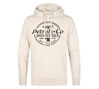Kapuzensweatshirt PETROL INDUSTRIES, Herren, Gr. M, beige (antique weiß melee), Sweatware, Obermaterial: 70% Baumwolle, 30% Polyester, bedruckt, regular fit hüftlang, ohne Ausschnitt, angesetztes Bünd