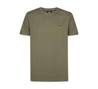 Rundhalsshirt PETROL INDUSTRIES, Herren, Gr. L, mossy stone, Jersey, Obermaterial: 100% Baumwolle, casual, regular fit taillenbedeckt, Rundhals, Kurzarm gerader Abschluss, Shirts, mit Logo Stickerei (